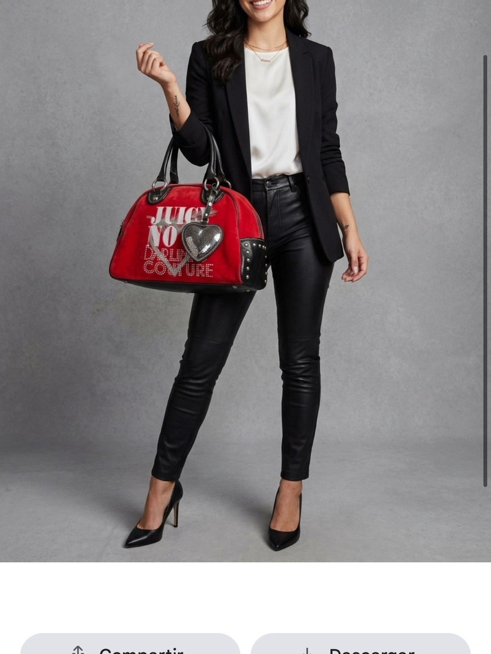 Juicy Couture Red Dome Satchel with Black Accents and Silver Heart Charm